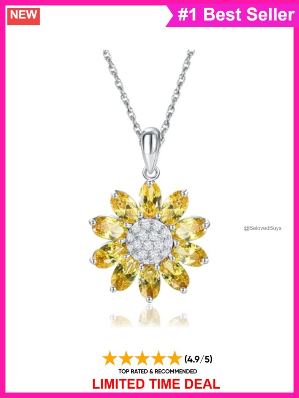 Sterling Silver Sunflower Pendant Necklace Created Citrine November Birthstone